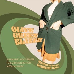 Vintage Olive Green Wool Blazer Coat